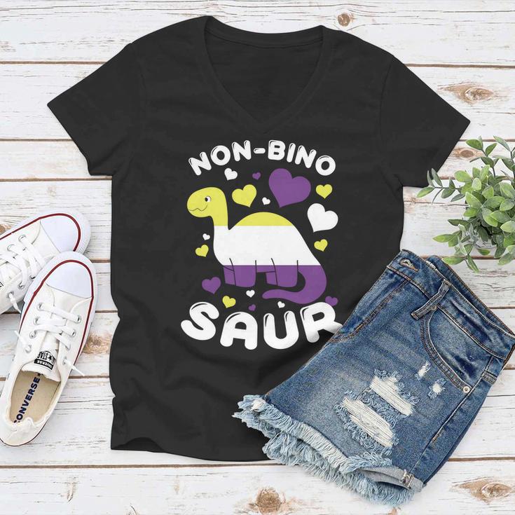 Non Bino Saur Dinosaur Aagender Pride Month Women V-Neck T-Shirt