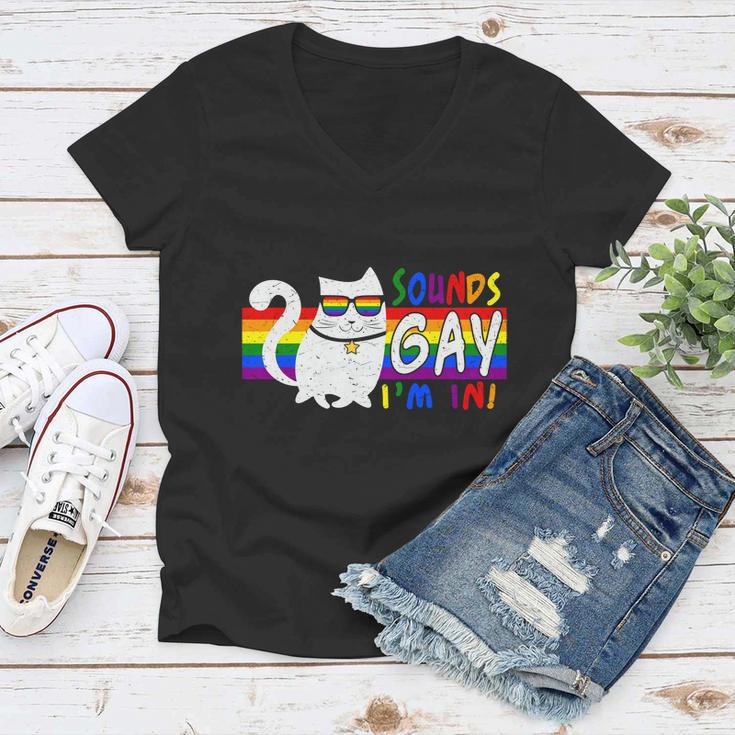 Pride Month Cat Sounds Gay I Am In Lgbt Women V-Neck T-Shirt