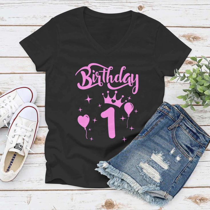 Princess Birthday Girl 1 Year Old Themed Funny Princess Birthday Women V-Neck T-Shirt