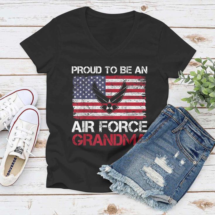 Proud Air Force Grandma Funny American Flag Women V-Neck T-Shirt