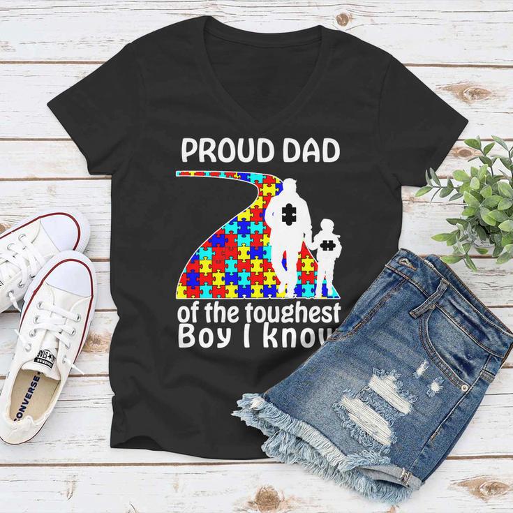 Proud Autism Dad Of The Toughest Boy I Know Tshirt Women V-Neck T-Shirt