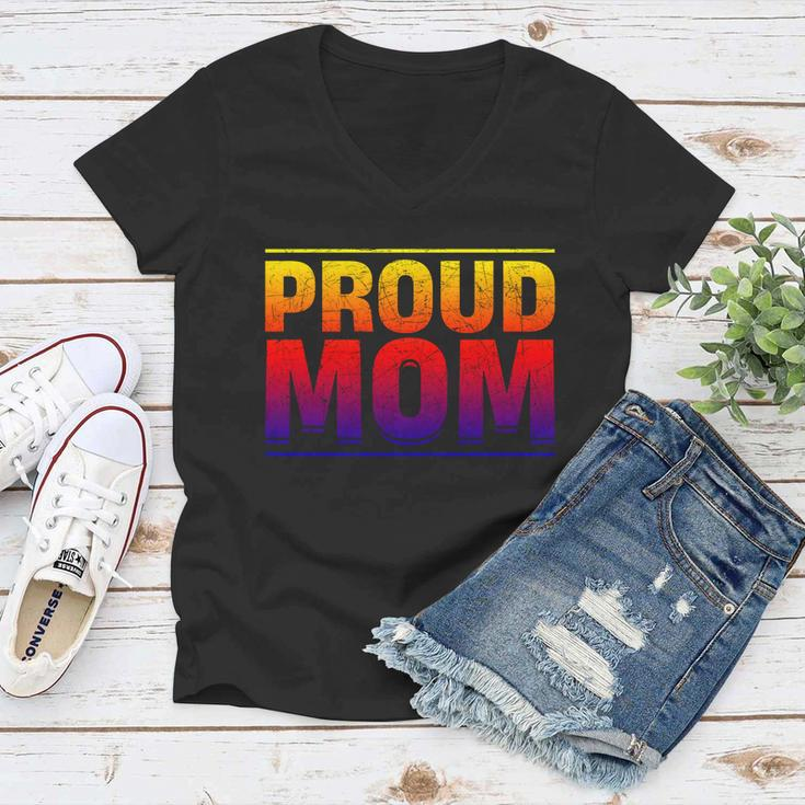 Proud Mom Abrosexual Flag Lgbtq Queer Mothers Day Abrosexual Gift Women V-Neck T-Shirt