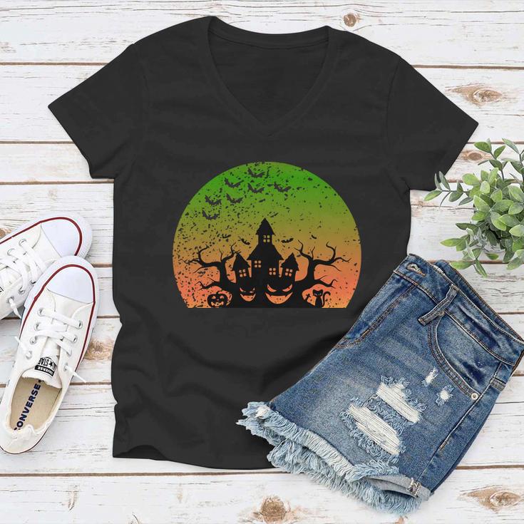 Pumpkin Witch Castle Halloween Quote Women V-Neck T-Shirt