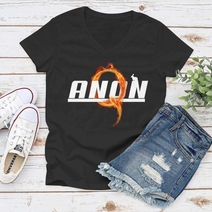 Qanon The Rabbit Storm Fire Logo Women V-Neck T-Shirt