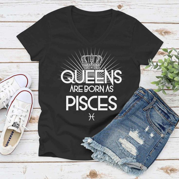 Queens Are Born As Pisces T-Shirt Graphic Design Printed Casual Daily Basic Women V-Neck T-Shirt