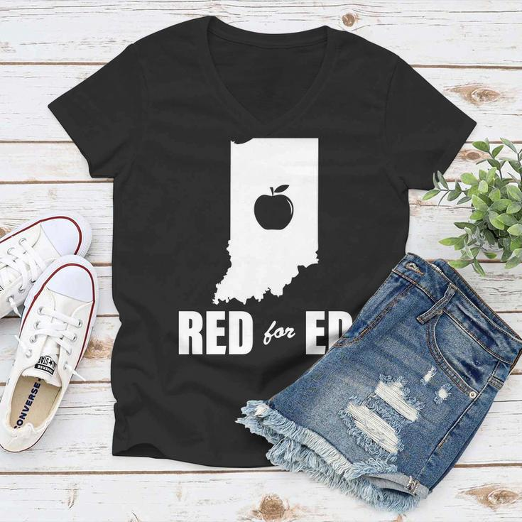 Red For Ed Indiana Teachers Apple Women V-Neck T-Shirt