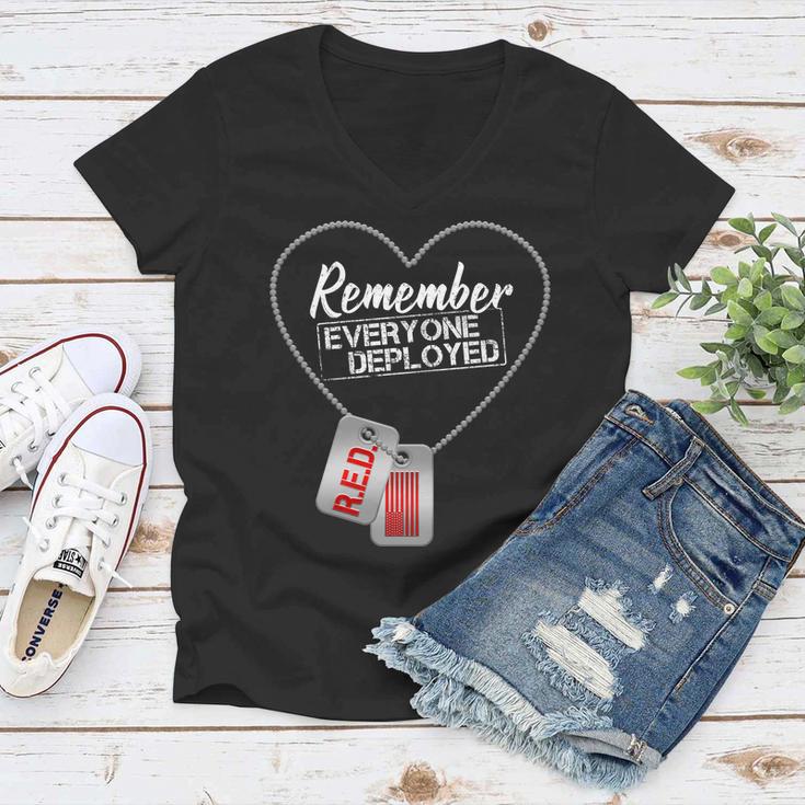 Red Remember Everyone Deployed Dog Tags Tshirt Women V-Neck T-Shirt