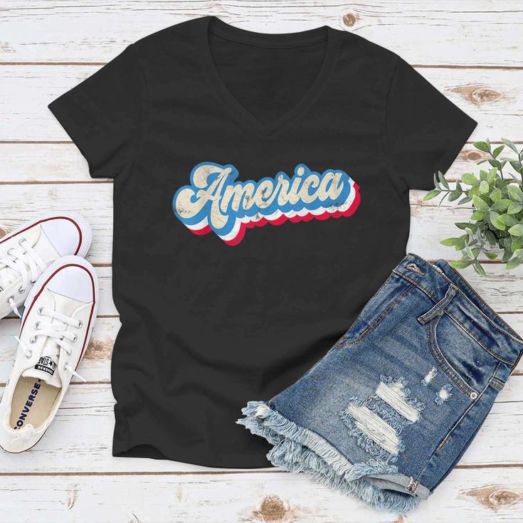 Retro 4Th Of July America Patriotic Fourth Of July Family Women V-Neck T-Shirt