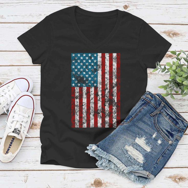 Retro Style 4Th July Usa Patriotic Distressed America Flag Gift Women V-Neck T-Shirt