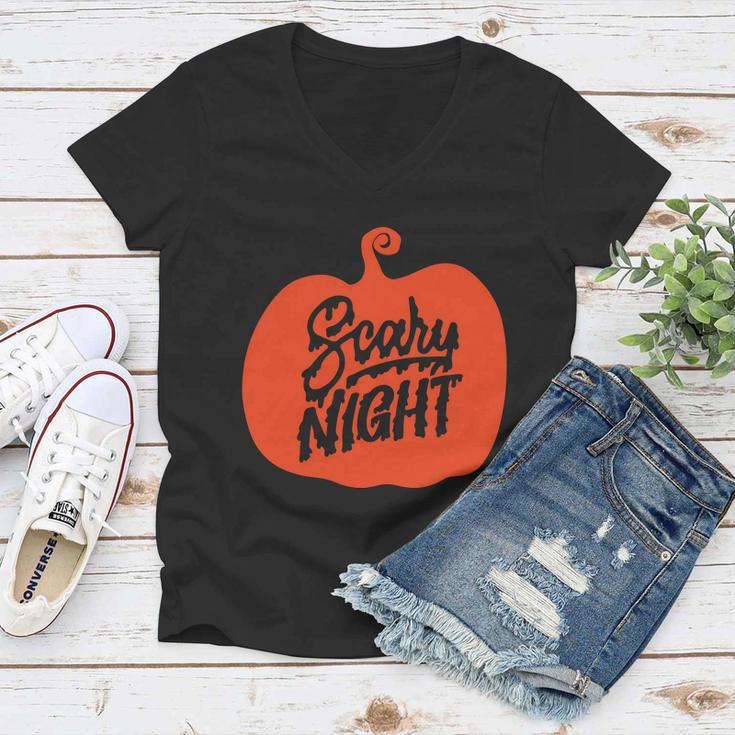 Scary Night Pumpkin Halloween Quote Women V-Neck T-Shirt