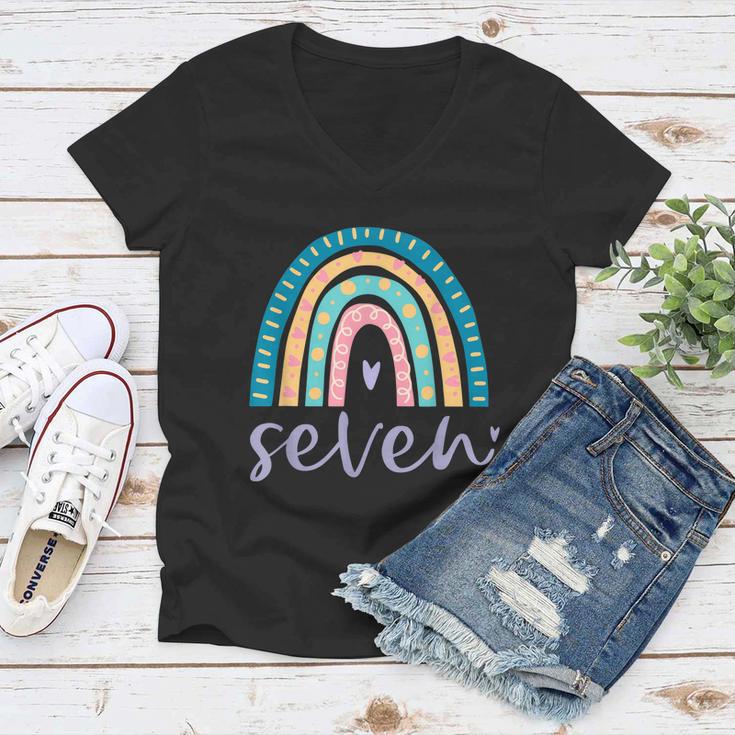 Seven Year Old Rainbow Birthday Gifts For Girls 7Th Bday Women V-Neck T-Shirt