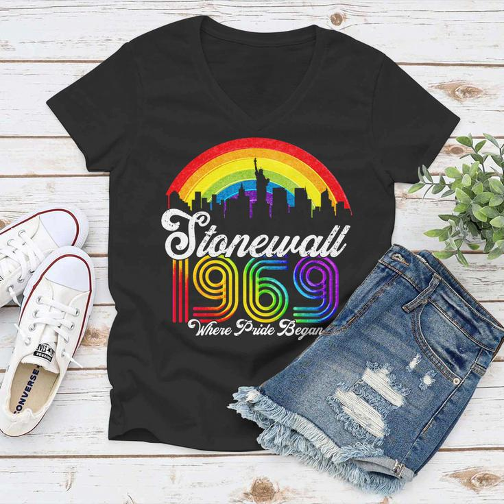 Stonewall 1969 Where Pride Began Lgbt Rainbow Women V-Neck T-Shirt