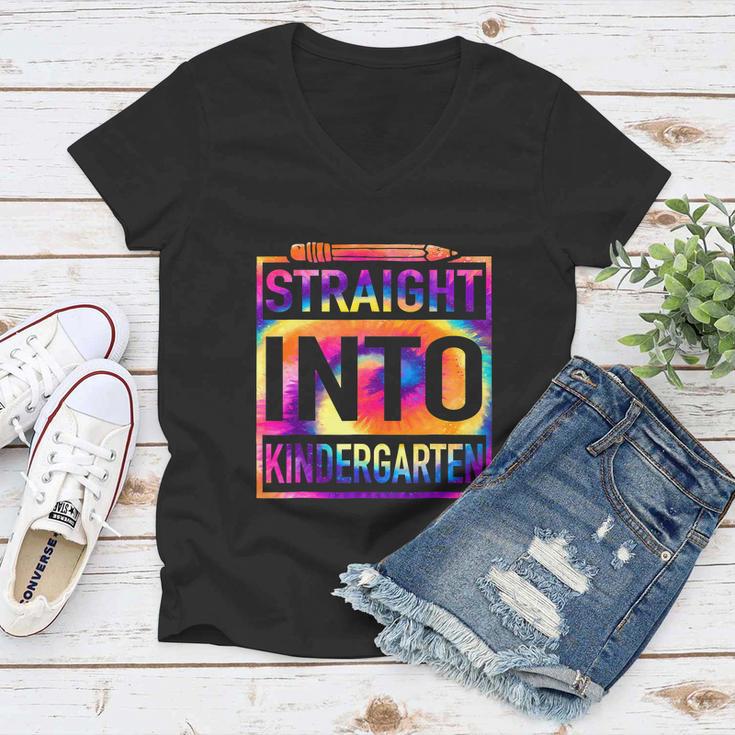 Straight Into Kindergarten Tie Dye Funny Teacher Women V-Neck T-Shirt