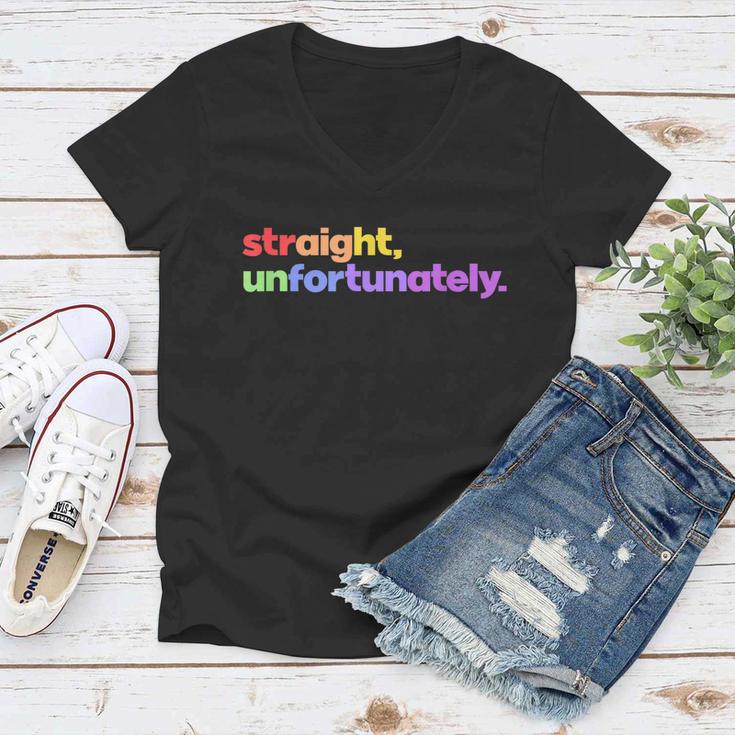 Straight Unfortunately Rainbow Pride Ally Shirt Lgbtq Gay Women V-Neck T-Shirt