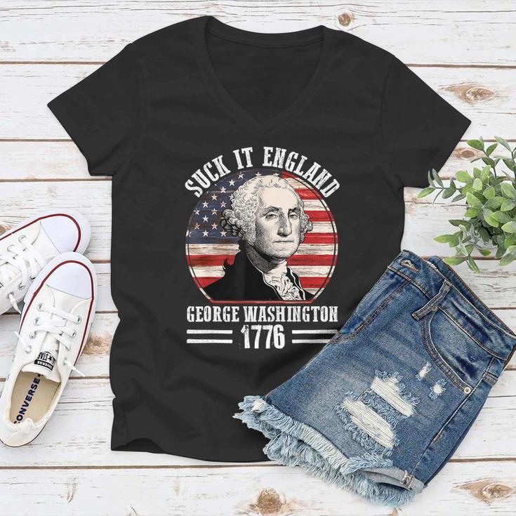 Suck It England Funny 4Th Of July George Washington Women V-Neck T-Shirt