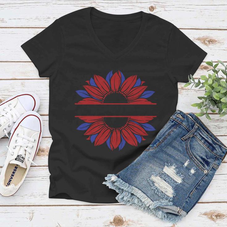 Sunflower American Flag 4Th Of July Independence Day Patriotic V3 Women V-Neck T-Shirt