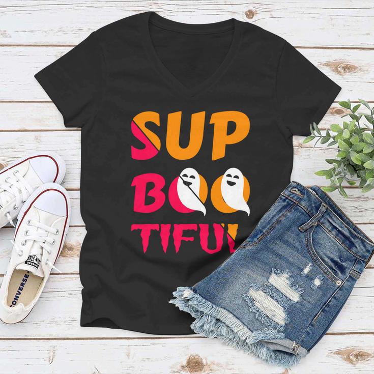 Sup Boo Tiful Halloween Quote Women V-Neck T-Shirt