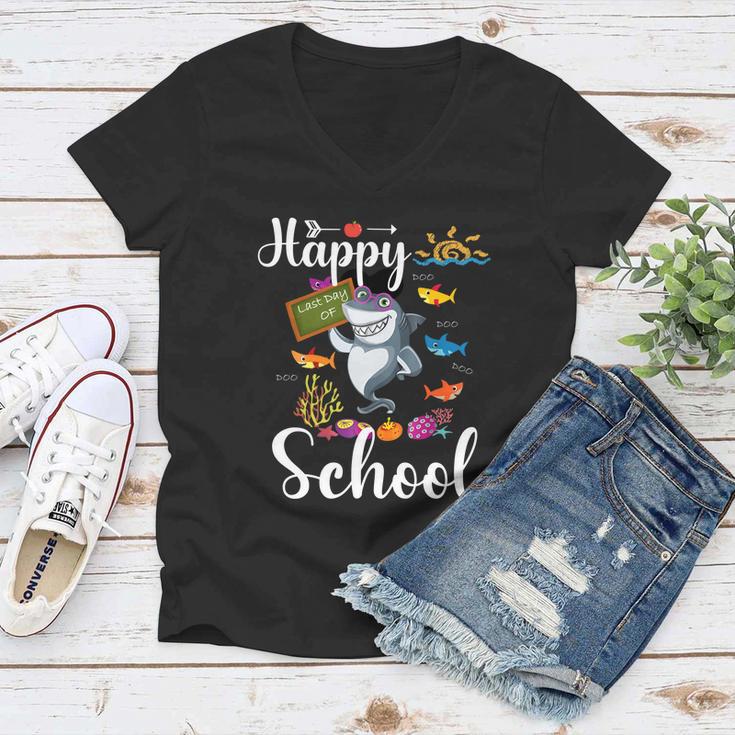 Teacher Shark Happy Last Day Of School Funny Gift Women V-Neck T-Shirt