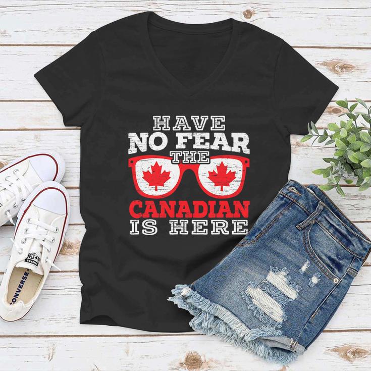 The Canadian Is Here Funny Canada Day Maple Leaf Proud Women V-Neck T-Shirt