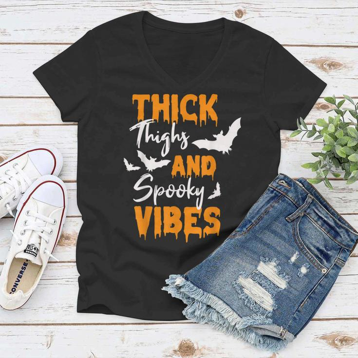 Thick Thighs And Spooky Vibes Spooky Vibes Halloween Women V-Neck T-Shirt