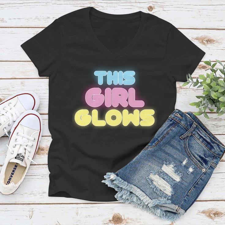 This Girl Glows Retro Neon Party Tshirt Women V-Neck T-Shirt