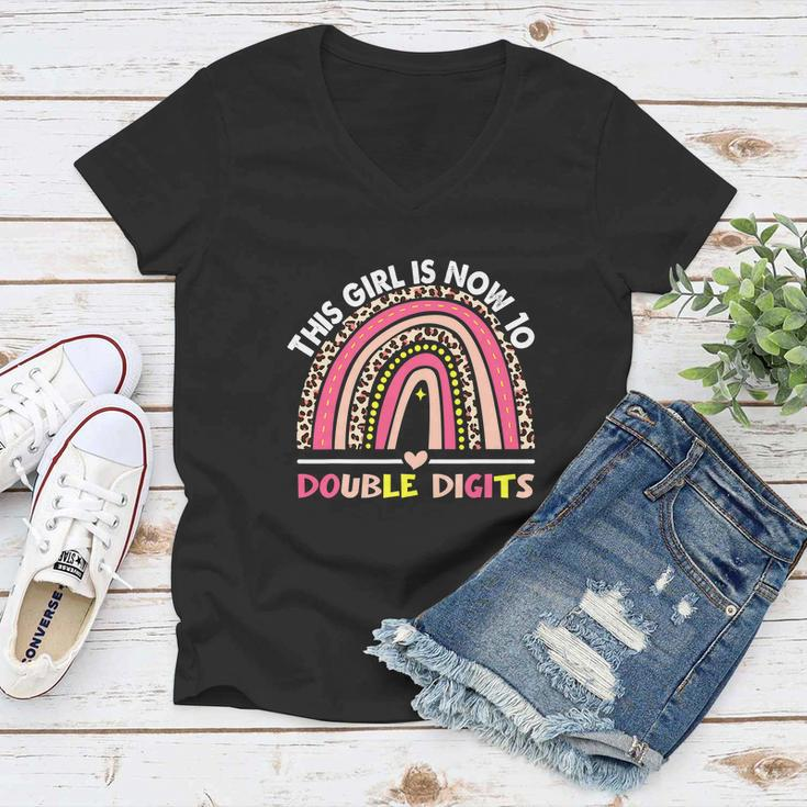 This Girl Is Now 10 Double Digits Funny 10Th Birthday Rainbow Women V-Neck T-Shirt