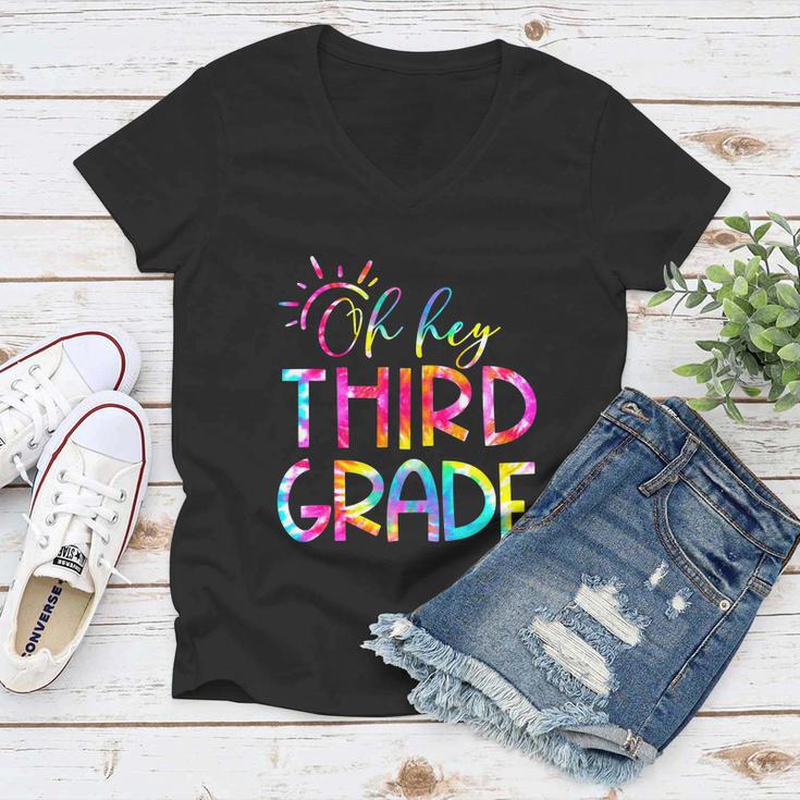 Tie Dye Hello 3Rd Third Grade Teacher Women V-Neck T-Shirt