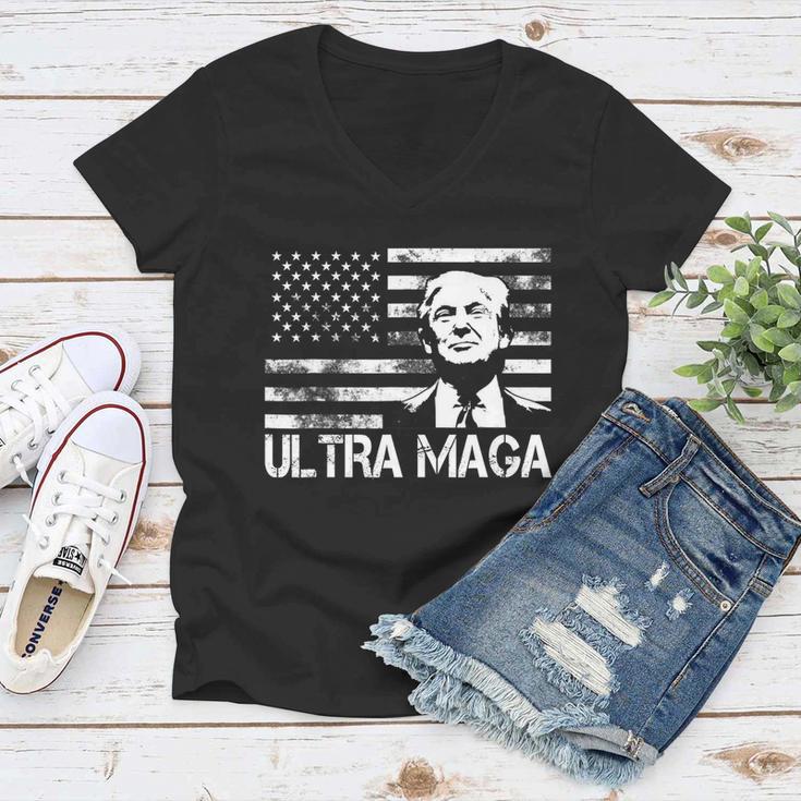 Trendy Ultra Maga Pro Trump American Flag 4Th Of July Retro Funny Gift Women V-Neck T-Shirt