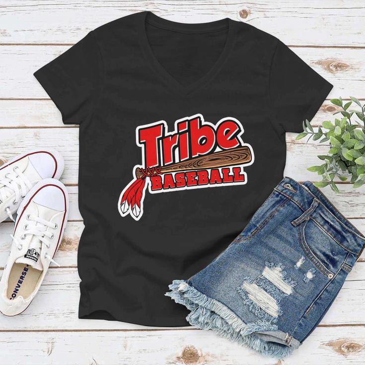 Tribe Baseball Sports Logo Women V-Neck T-Shirt