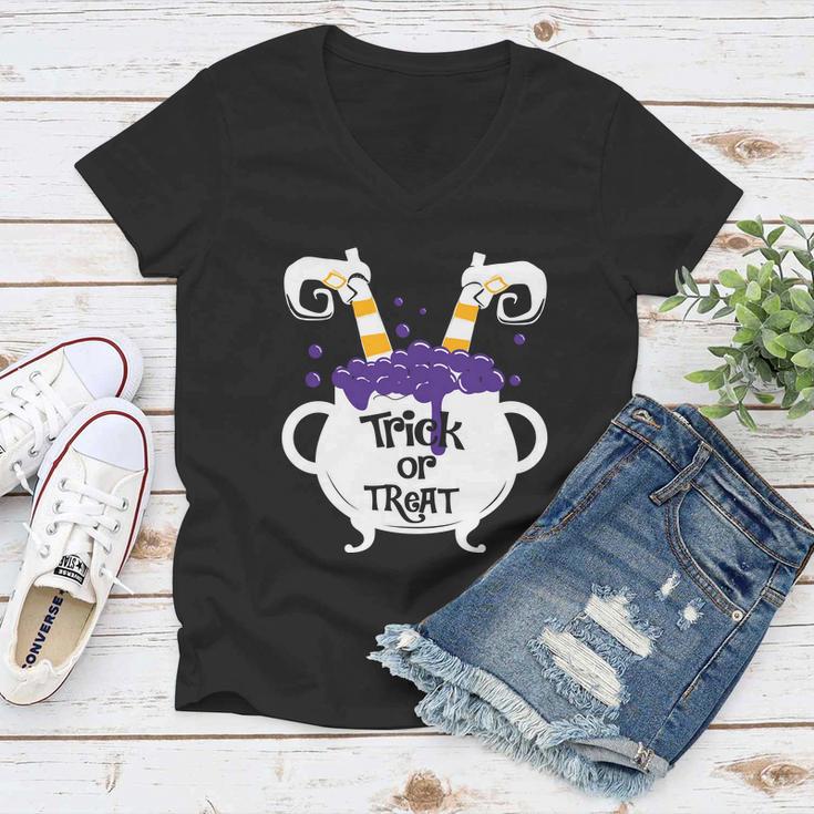 Trick Or Treat Funny Halloween Quote Women V-Neck T-Shirt