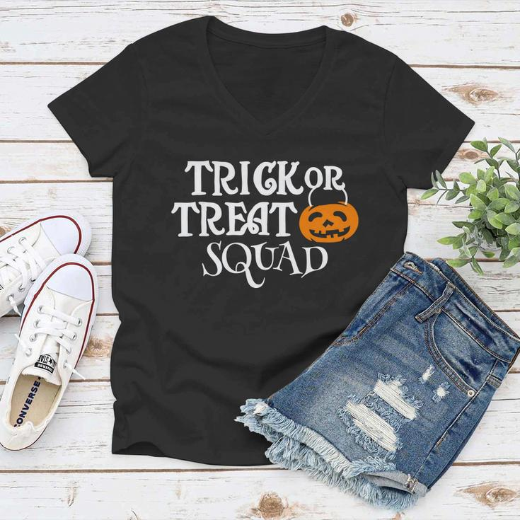 Trick Or Treat Squad Pumpkin Halloween Quote Women V-Neck T-Shirt