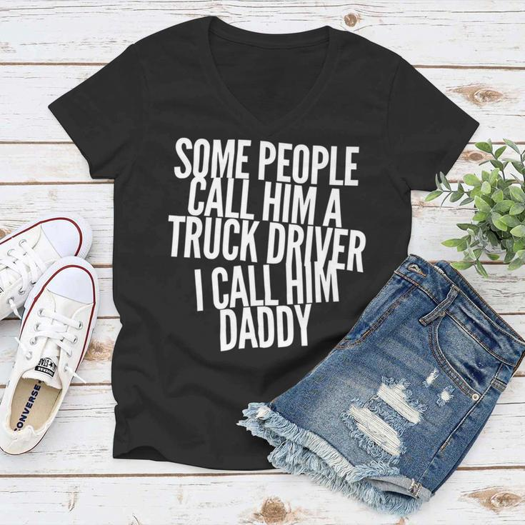 Trucker Truck Driver Trucker Dad Fathers Day Dads Trucking Drivers Women V-Neck T-Shirt