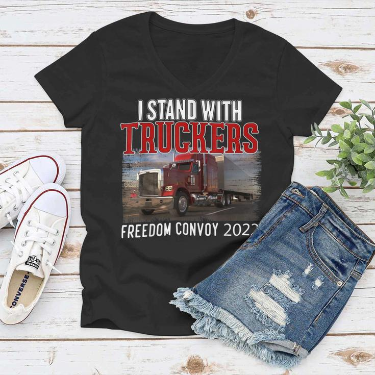 Trucker Trucker Support I Stand With Truckers Freedom Convoy _ Women V-Neck T-Shirt