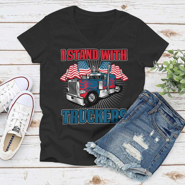 Trucker Trucker Support I Stand With Truckers Freedom Convoy V3 Women V-Neck T-Shirt