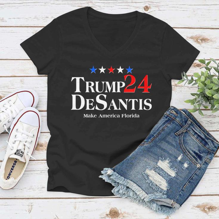 Trump Desantis 2024 Make America Florida Election Logo Women V-Neck T-Shirt