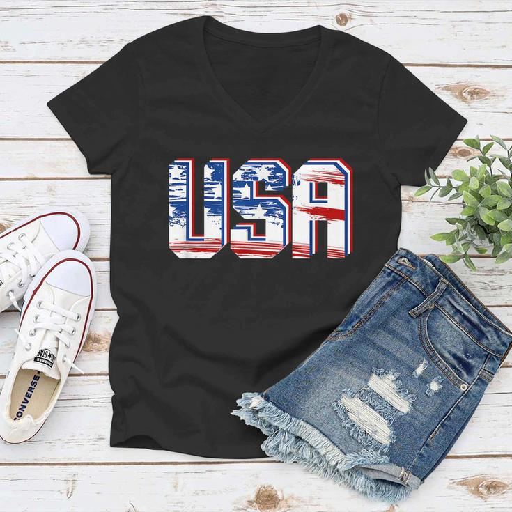 Usa Us Flag Patriotic 4Th Of July America V2 Women V-Neck T-Shirt
