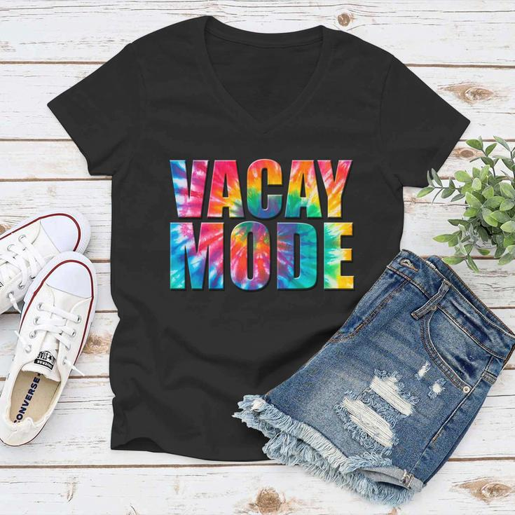 Vacay Mode Tie Dye Colorful Vacation Women V-Neck T-Shirt