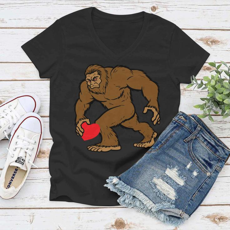 Valentines Day Bigfoot Heart Sasquatch Women V-Neck T-Shirt