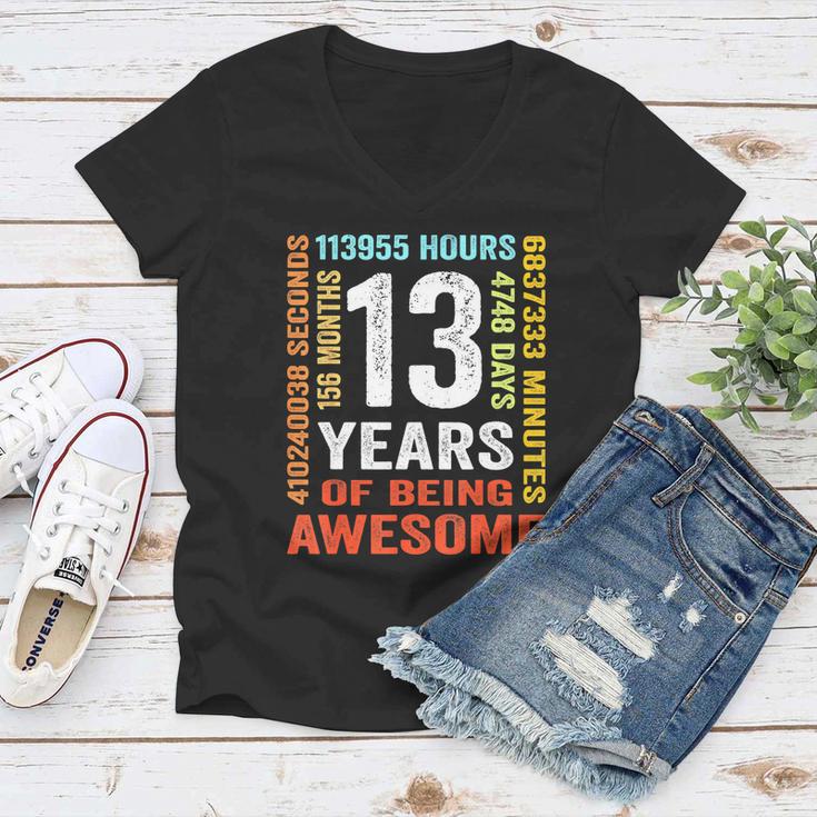 Vintage 13Th Birthday Shirt Gift 13 Years Old Being Awesome Women V-Neck T-Shirt