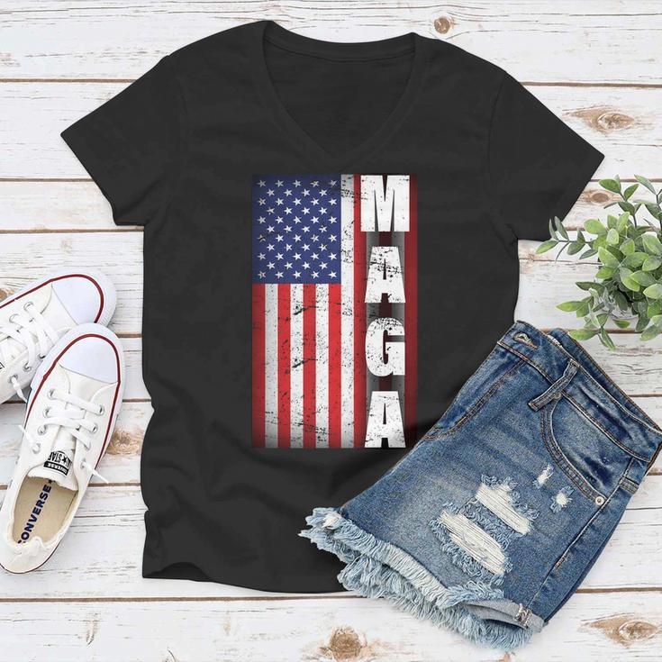 Vintage Grunge Maga American Flag Women V-Neck T-Shirt