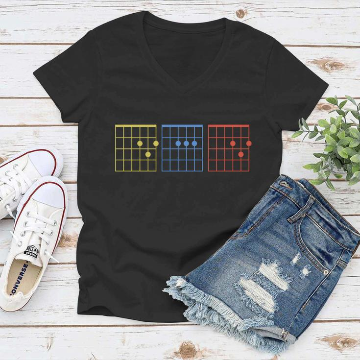 Vintage Guitar Chord Dad Funny Music Fathers Day Women V-Neck T-Shirt