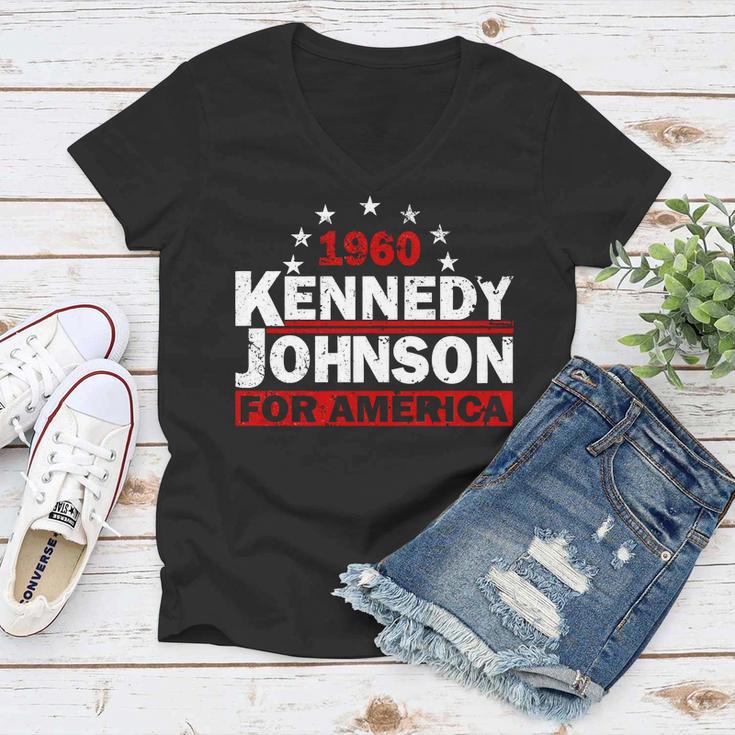 Vintage Kennedy Johnson 1960 For America Women V-Neck T-Shirt