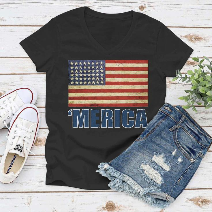 Vintage Merica Flag Tshirt Women V-Neck T-Shirt