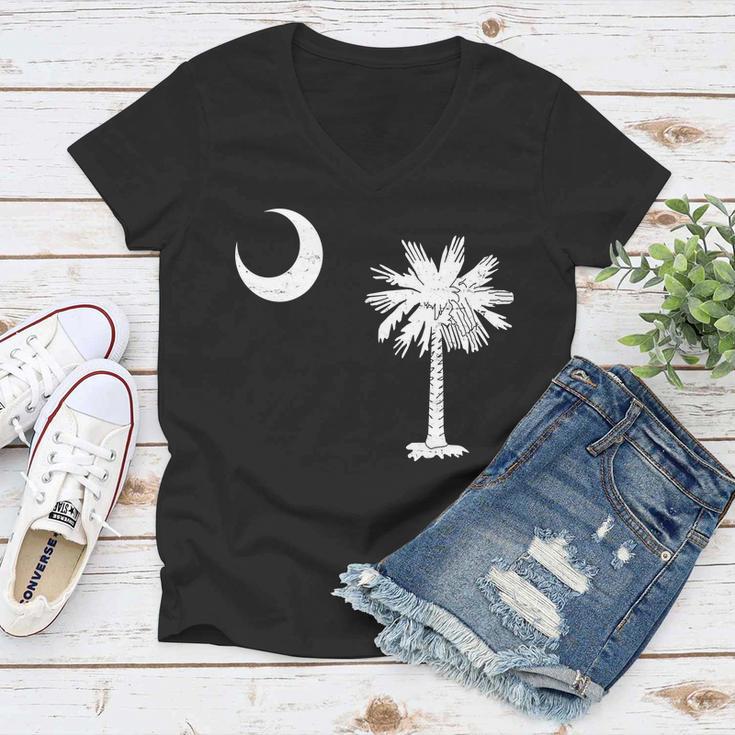 Vintage South Carolina Flag Palmetto Moon Women V-Neck T-Shirt