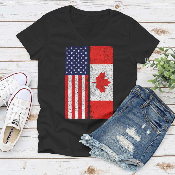 Vintage Usa Canadian Flag Women V-Neck T-Shirt