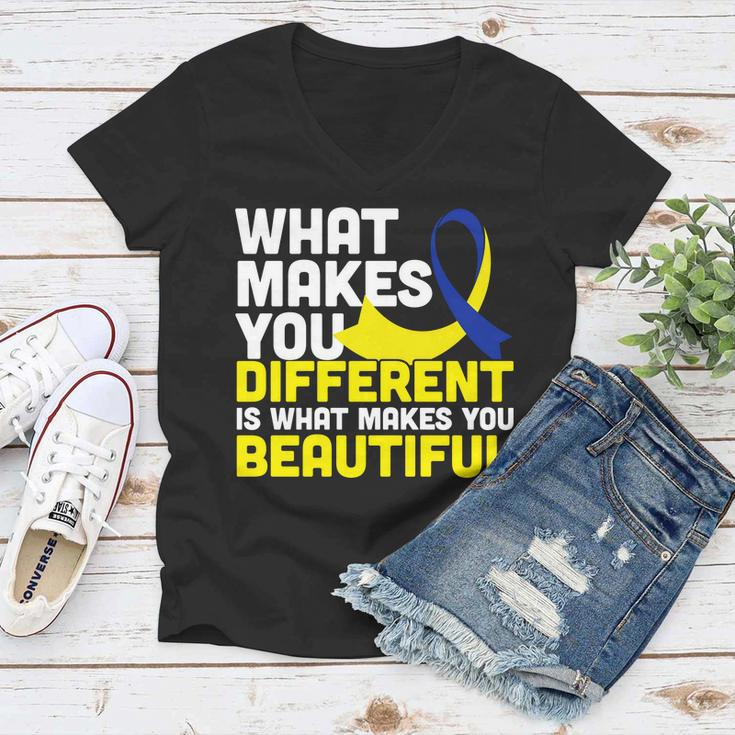 What Makes You Different Down Syndrome Awareness Tshirt Women V-Neck T-Shirt