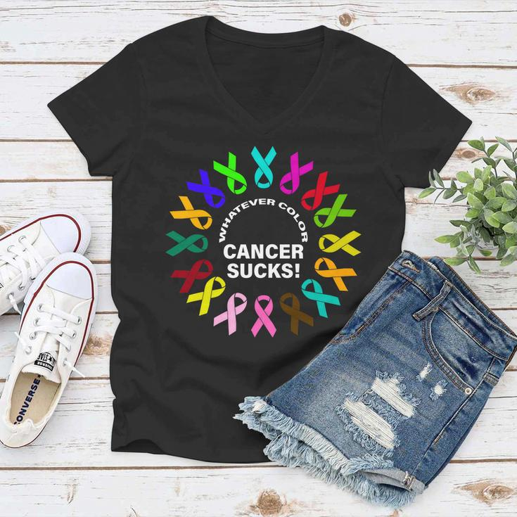 Whatever Color Cancer Sucks Tshirt Women V-Neck T-Shirt