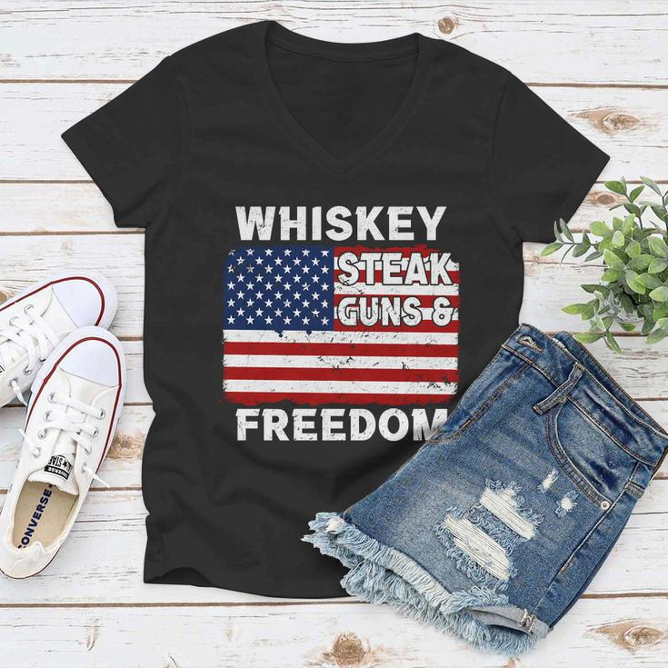 Whiskey Steak Guns And Freedom Us Graphic Plus Size Shirt For Men Women Family Women V-Neck T-Shirt