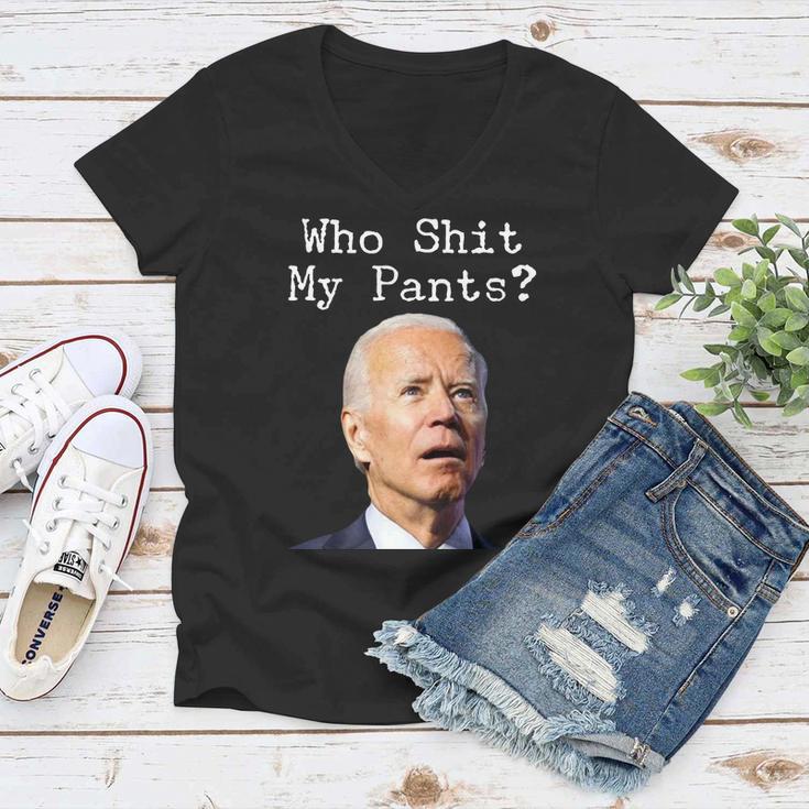 Who Shit My Pants Funny Anti Joe Biden Tshirt Women V-Neck T-Shirt