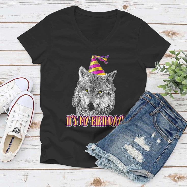 Wolf Birthday Themed Party Wolves Theme Girl Wolf Lover V3 Women V-Neck T-Shirt